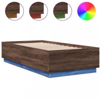Cadru de pat cu LED, stejar maro, 90x190 cm, lemn prelucrat foto