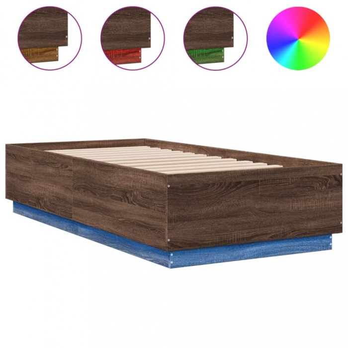 Cadru de pat cu LED, stejar maro, 90x190 cm, lemn prelucrat