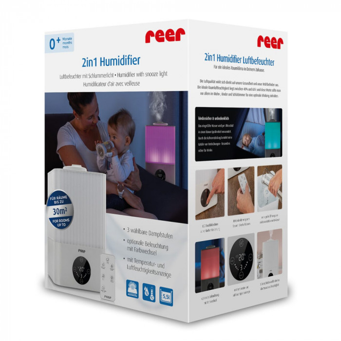 Umidificator ultrasunete cu automatizare si lumina de noapte, telecomanda , afisaj temperatura si umiditate, temporizator, Reer 94060 Children SafetyC