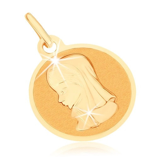 Pandantiv din aur 375 - medalie rotundă plată, Fecioara Maria