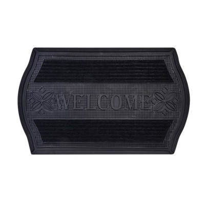 Covor intrare ConceptSeller&amp;reg;, antiderapant, model cu dungi reliefate si mesaj &amp;quot;Welcome&amp;quot;, asimetric, material PVC si mocheta, Lungime x Latime x grosim foto