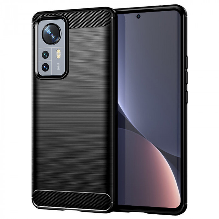 Husa pentru Xiaomi 12 Pro, Techsuit Carbon Silicone, Black