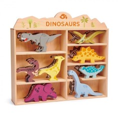 Dinozauri pe raft, din lemn premium - Dinosaurs - 8 piese - Tender Leaf Toys