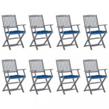 vidaXL Scaune pliabile de exterior cu perne, 8 buc., lemn masiv acacia 3078287