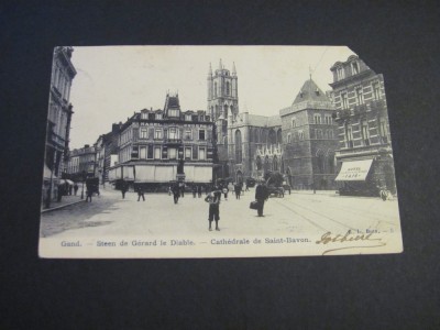 Carte poștală Belgiană originală &amp;ndash; Catedrala Sf&amp;acirc;ntul Bavo ,Piesă de colecție La Belle &amp;Eacute;poque(cel mai probabil din perioada 1900&amp;ndash;1940) foto