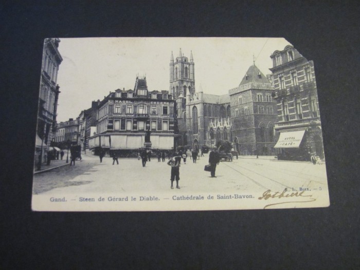 Carte poștală Belgiană originală &ndash; Catedrala Sf&acirc;ntul Bavo ,Piesă de colecție La Belle &Eacute;poque(cel mai probabil din perioada 1900&ndash;1940)