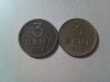 2 Monede 3 Bani 1952 si 1953 RPR bronz ,cal. medie
