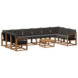 vidaXL Set de canapele de exterior cu pernă 11 pcs Natural și Negru 3382256