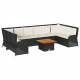 Set mobilier de gradina cu perne, 7 piese, negru, poliratan