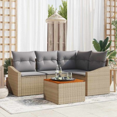 vidaXL Set de canapele pentru grădină 5 pcs bej și gri deschis 3356495 foto