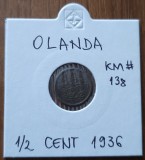 Cumpara ieftin 1/2 cent 1936 Olanda / Țările de Jos, Europa