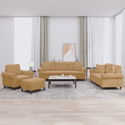 vidaXL Set de canapele cu perne, 4 piese, maro, catifea 3202207 foto