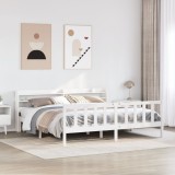 Cumpara ieftin Cadru de pat fără saltea, alb, 200x200 cm, lemn masiv pin