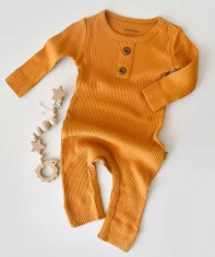 Salopeta cu maneca lunga si pantaloni lungi din bumbac organic si modal - Mustar BabyCosy (Marime: 6-9 luni) foto