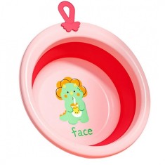 Cada Pliabila pentru Baie pentru Copii, Cadita pentru Bebelusi, Model Rotund cu Dinozaur, Roz, 30x30x3.7 cm, 4L