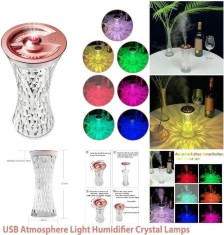 Lampa led cristal cu umidificator, RGB, reincarcabila, tactila, USB, 7 culori, foto