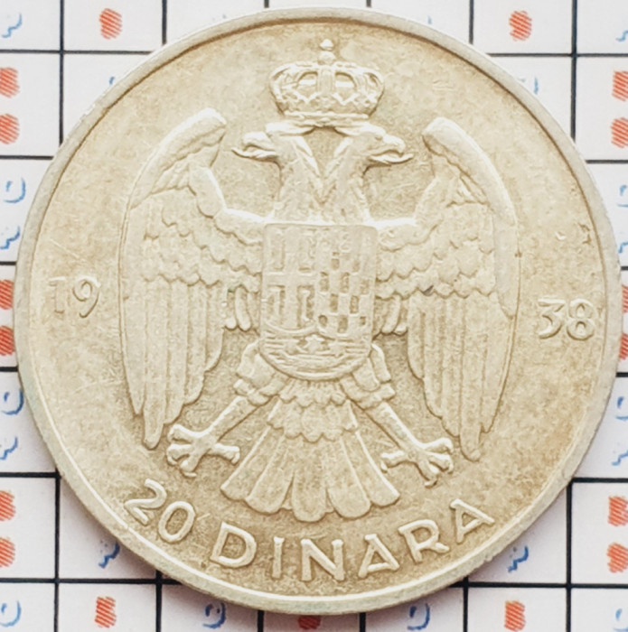 1231 Iugoslavia Yugoslavia 20 Dinara 1938 Peter II km 23 argint