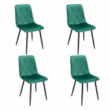 Set 4 scaune bucatarie/living, Jumi, Piado, catifea, metal, verde si negru, 44x52x89 cm