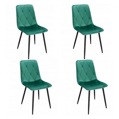Set 4 scaune bucatarie/living, Jumi, Piado, catifea, metal, verde si negru, 44x52x89 cm foto
