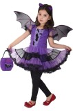 Costum de Halloween pentru fete, costum de vrăjitoare cu fustă tutu pentru copii (mov, 4-6 ani)