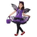Costum de Halloween pentru fete, costum de vrăjitoare cu fustă tutu pentru copii (mov, 4-6 ani)
