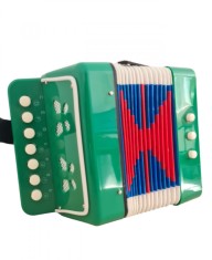 Acordeon pentru copii, 7 clape, 3 basi, 19 cm x 18 cm x 11 cm, culoare Verde foto