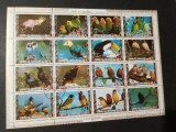 Foaie Completă Umm Al Qiwain 1972 - 16 Timbre Păsări Exotice, Papagali Cacadu, Tucan, Cinteze Gouldian, Lovebirds, Ștampilată -A333