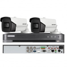 Sistem de supraveghere HIKVISION 2 camere bullet 8MP, IR 80m, 4 in 1 lentila 3.6mm, DVR 4 canale 4K 8MP