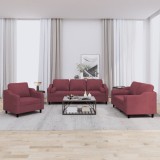 VidaXL Set canapea cu perne, 3 piese, roșu vin, material textil