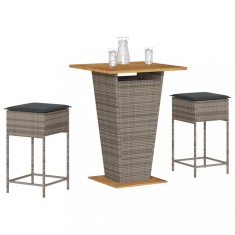 vidaXL Set mobilier bar de gradina, cu perne, 3 piese, gri, poliratan foto