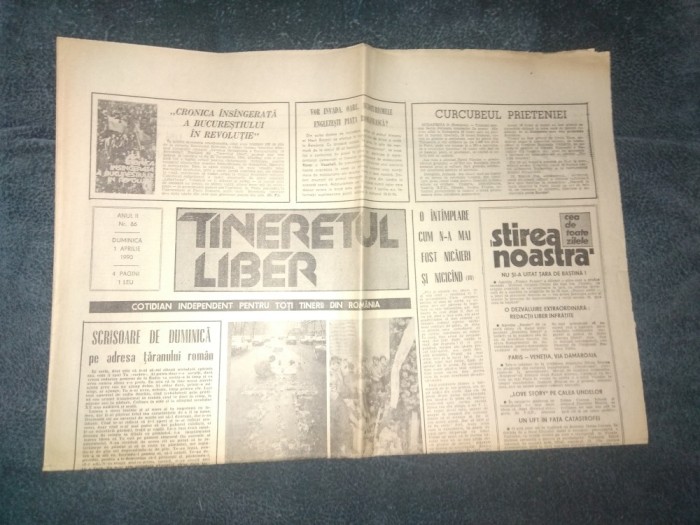 ZIARUL TINERETUL LIBER 1 APRILIE 1990