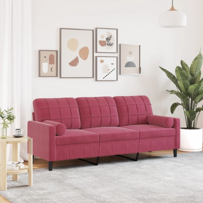 vidaXL Canapea cu 3 locuri cu pernuțe, roșu vin, 180 cm, catifea 3278233