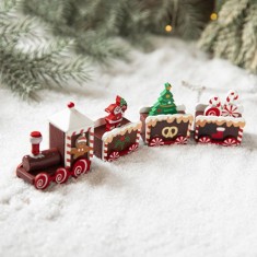 Ornament Decoratiune de Craciun Tren Pictat, Flippy, Tip Ornament Jucarie de Decor pentru Craciun, din Lemn 20 cm, Tren Figurina de Craciun, Maro inch