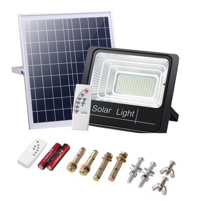 Proiector LED cu panou solar 40W, 183 leduri, exterior IP65, telecomanda, indicator baterie, cablu 5M, timer foto