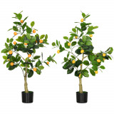 Cumpara ieftin HOMCOM Set de 2 Plante Artificiale Decorative Lamai si Portocal In Ghiveci, Plante Artificiale pentru Decor Interior Exterior, 120cm