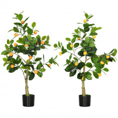 HOMCOM Set de 2 Plante Artificiale Decorative Lamai si Portocal In Ghiveci, Plante Artificiale pentru Decor Interior Exterior, 120cm