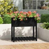 VidaXL Jardinieră cu raft, negru, 82,5x34,5x81 cm, lemn masiv de pin