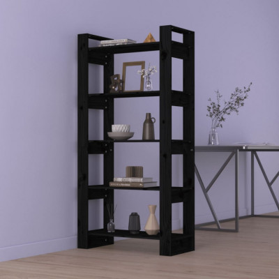 vidaXL Bibliotecă/Separator cameră, negru, 80x35x160 cm, lemn pin foto