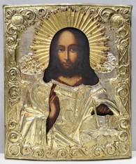 Iisus Pantocrator, Icoana cu Ferecatura, Scoala Rusa, Secol XIX
