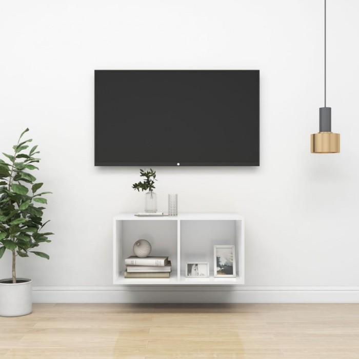 Gossi dulap tv montat pe perete, alb, 37x37x72 cm, lemn prelucrat