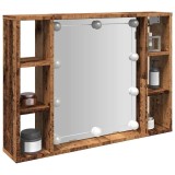 vidaXL Dulap Oglinda Baie cu LED Lemn Vechi 76x15x55cm Maro Rafturi Montaj Perete