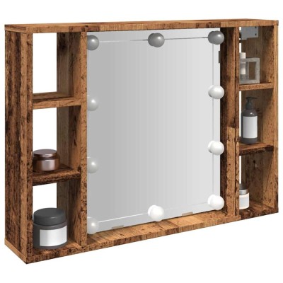vidaXL Dulap cu oglindă și LED lemn vechi 76x15x55 cm, lemn prelucrat 857001 foto