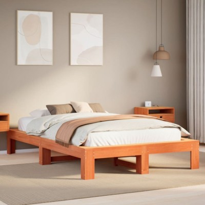 vidaXL Cadru pat fără saltea, maro ceruit, 135x190 cm, lemn masiv pin 3308749 foto