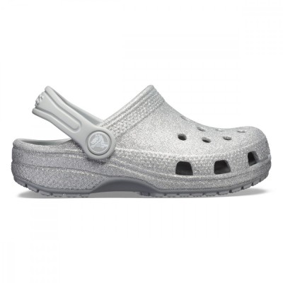 Saboti Crocs Kids&amp;#039; Classic Glitter Clog Argintiu - Silver foto