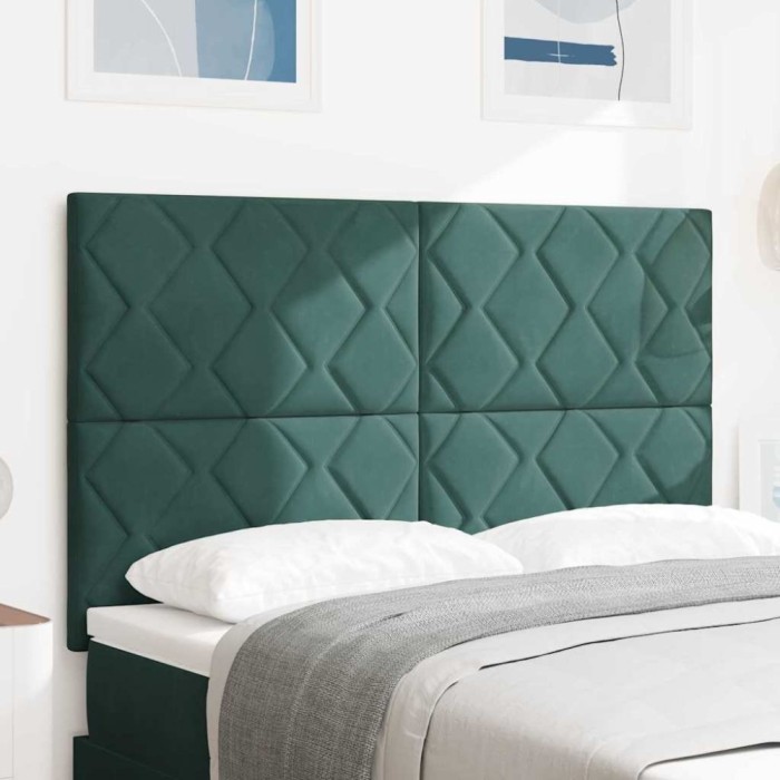 vidaXL Tăblie cap Pe perete Geometric Verde &icirc;nchis 144 cm Catifea 3337922
