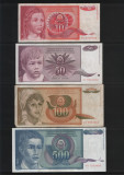 Set Iugoslavia 10 + 50 +100 + 500 dinari dinara 1990 F-VF pret pe set, Europa