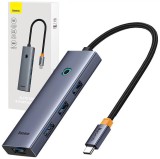 HUB USB Baseus UltraJoy 4 in 1, input USB Type-C, output 4 x USB 3.0, gri &amp;quot;B0005280A813-03&amp;quot; (timbru verde 0.18 lei) - 6932172630829