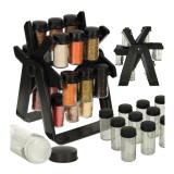 Set 18 recipiente condimente cu suport rotativ, 26 cm x 22.5 cm x 34.5 cm, Negru