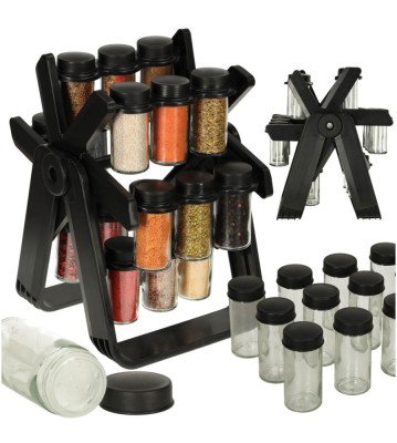 Set 18 recipiente condimente cu suport rotativ, 26 cm x 22.5 cm x 34.5 cm, Negru foto