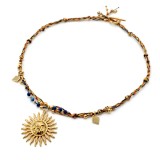 Colier boho auriu cu lapis lazuli si pandativ soare